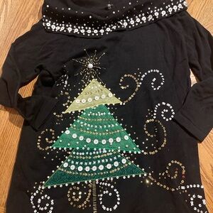 Vintage Berek Black ChristmaSweater with Green  and Gold Accents big turtle neck